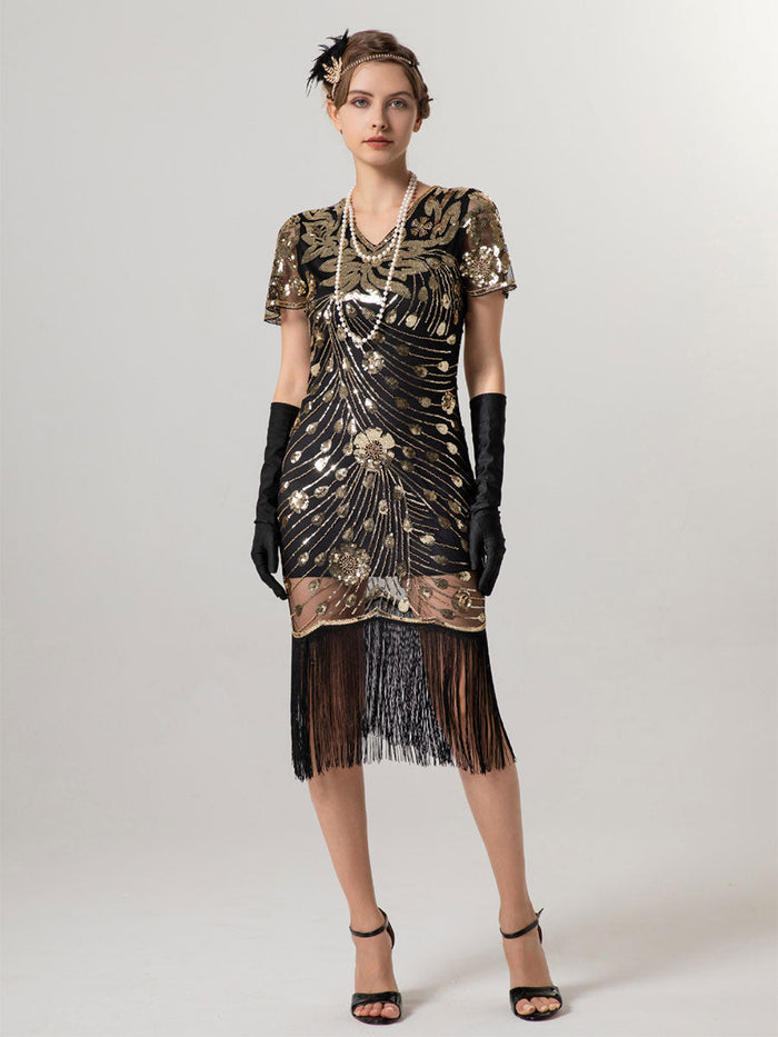 1920s Vintage Short-Sleeve Slim Fit Party Gown