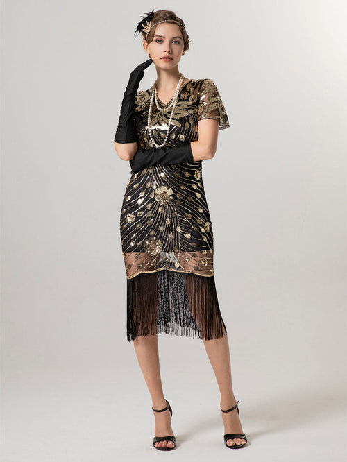 1920s Vintage Short-Sleeve Slim Fit Party Gown