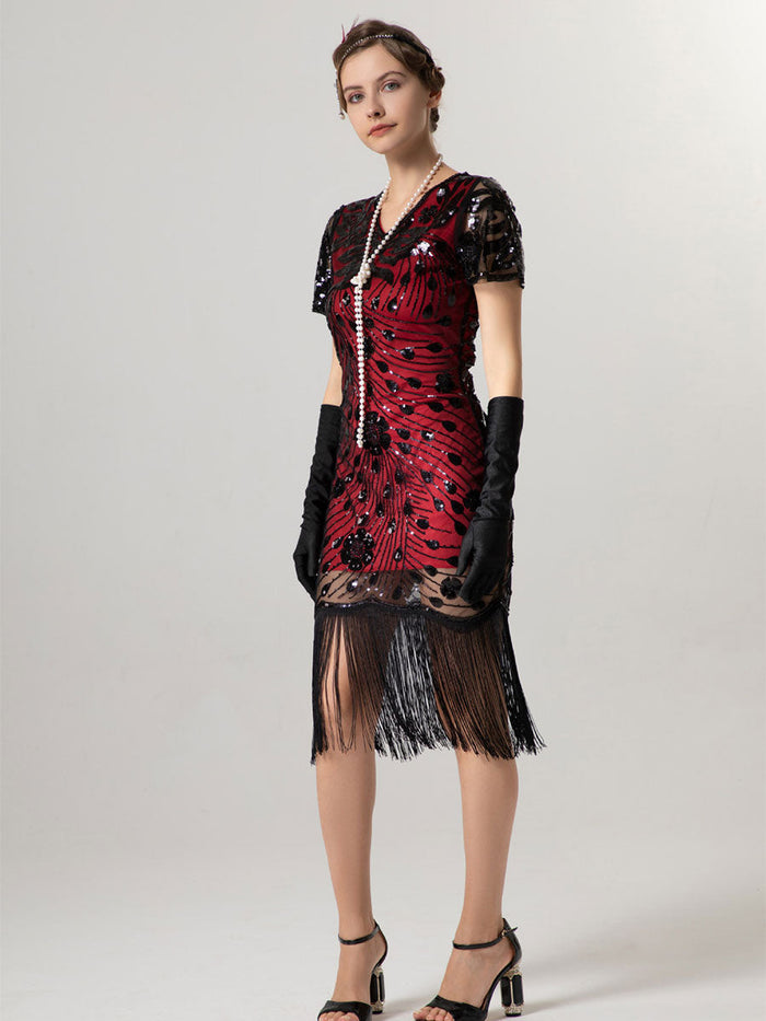 1920s Vintage Short-Sleeve Slim Fit Party Gown