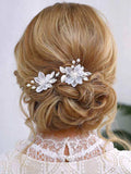 2-Pack Silver Leaf Beaded Flower Hair Clips