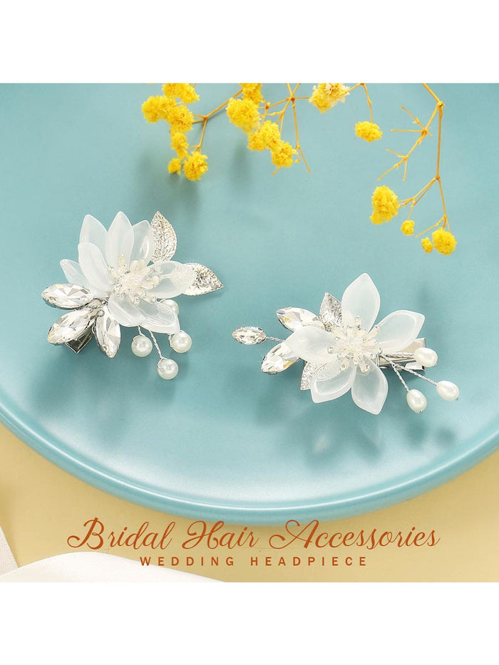 2-Pack Silver Leaf Beaded Flower Hair Clips