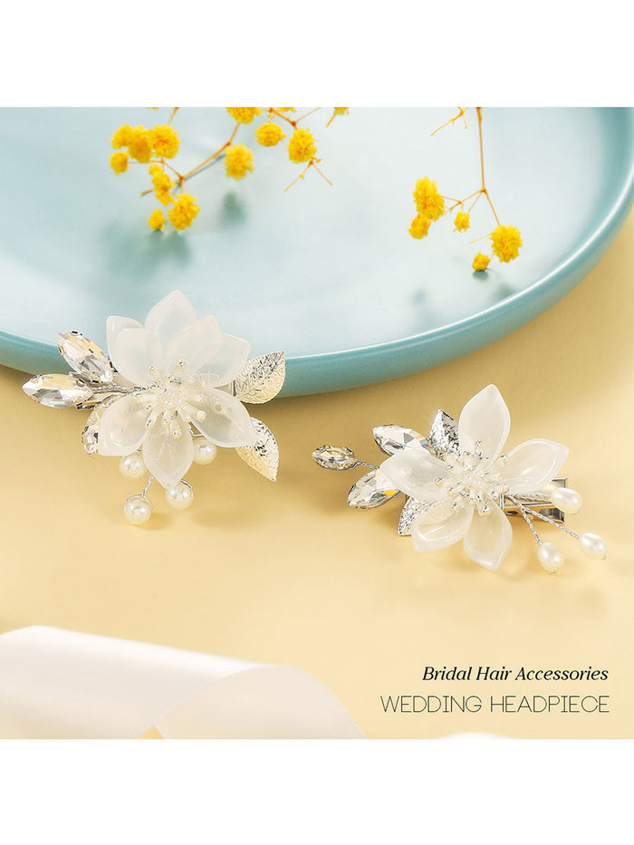 2-Pack Silver Leaf Beaded Flower Hair Clips