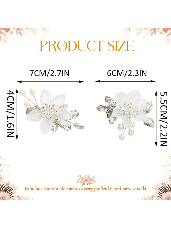 2-Pack Silver Leaf Beaded Flower Hair Clips