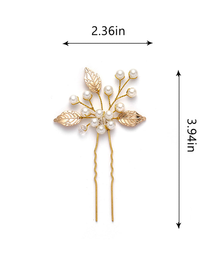 3-Pack Leaf-Shaped Pearl Wedding Hairpins