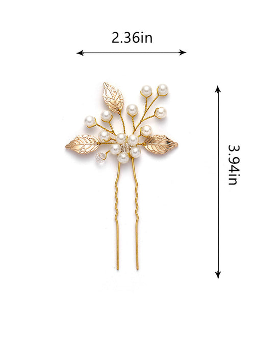 3-Pack Leaf-Shaped Pearl Wedding Hairpins