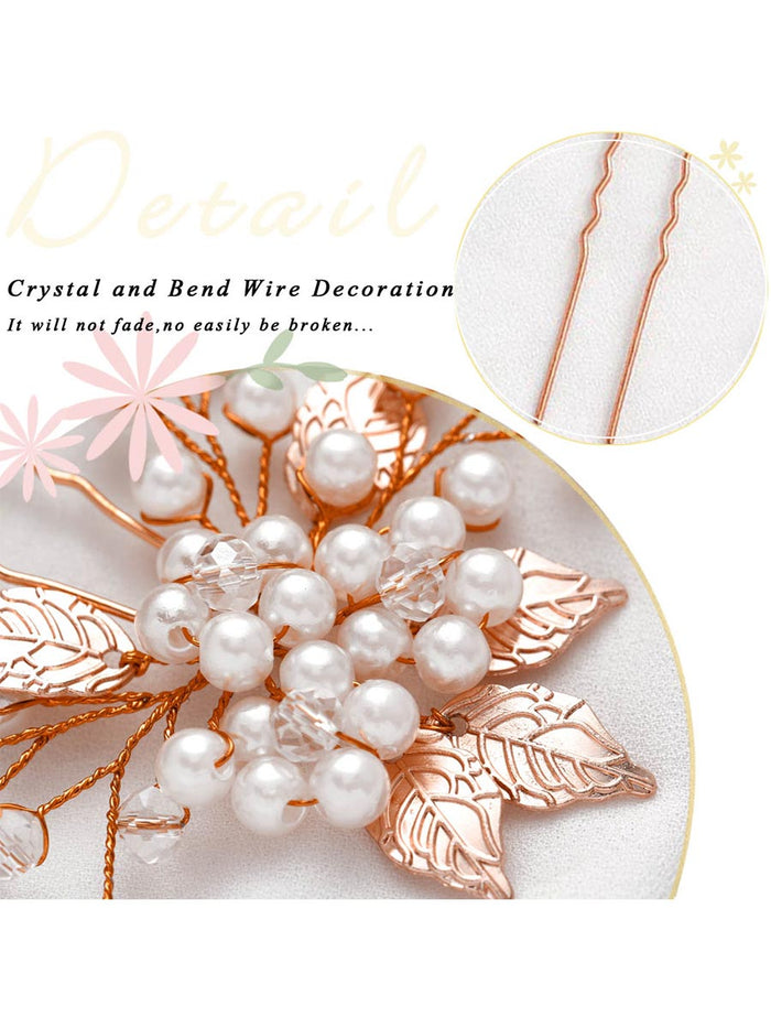 3-Pack Leaf-Shaped Pearl Wedding Hairpins