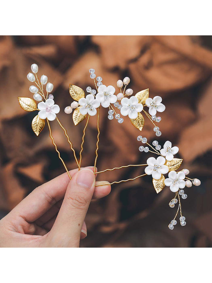 3-Pack Rhinestone Flower Wedding Hairpins