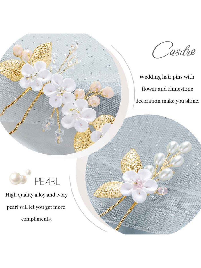 3-Pack Rhinestone Flower Wedding Hairpins