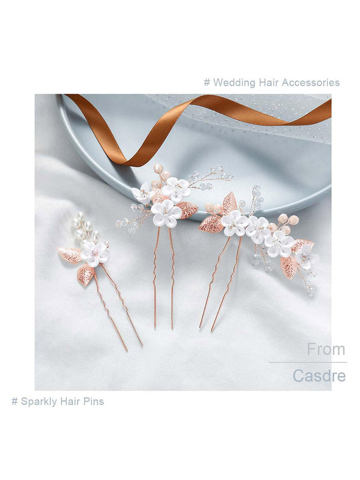 3-Pack Rhinestone Flower Wedding Hairpins