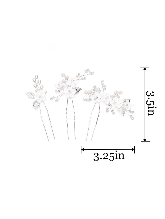 3-Pack Rhinestone Flower Wedding Hairpins