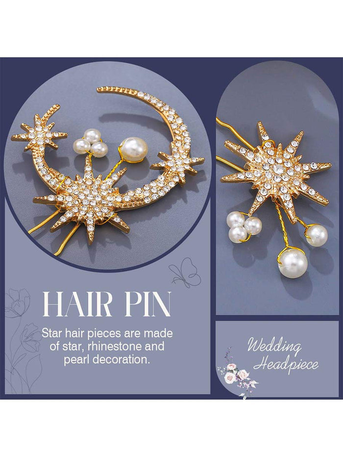 4-Pack Star Moon Pearl Rhinestone Hair Accessories