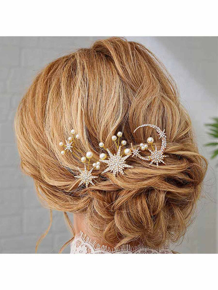 4-Pack Star Moon Pearl Rhinestone Hair Accessories