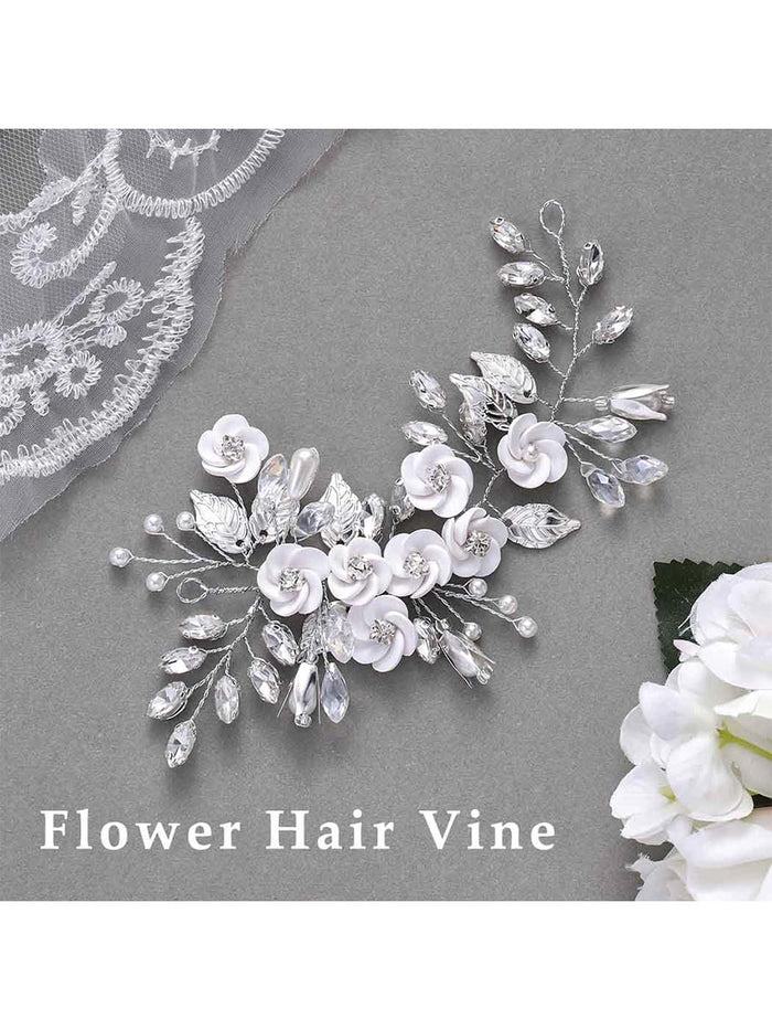 5.5-inch Silver Flower Crystal Hair Accessory