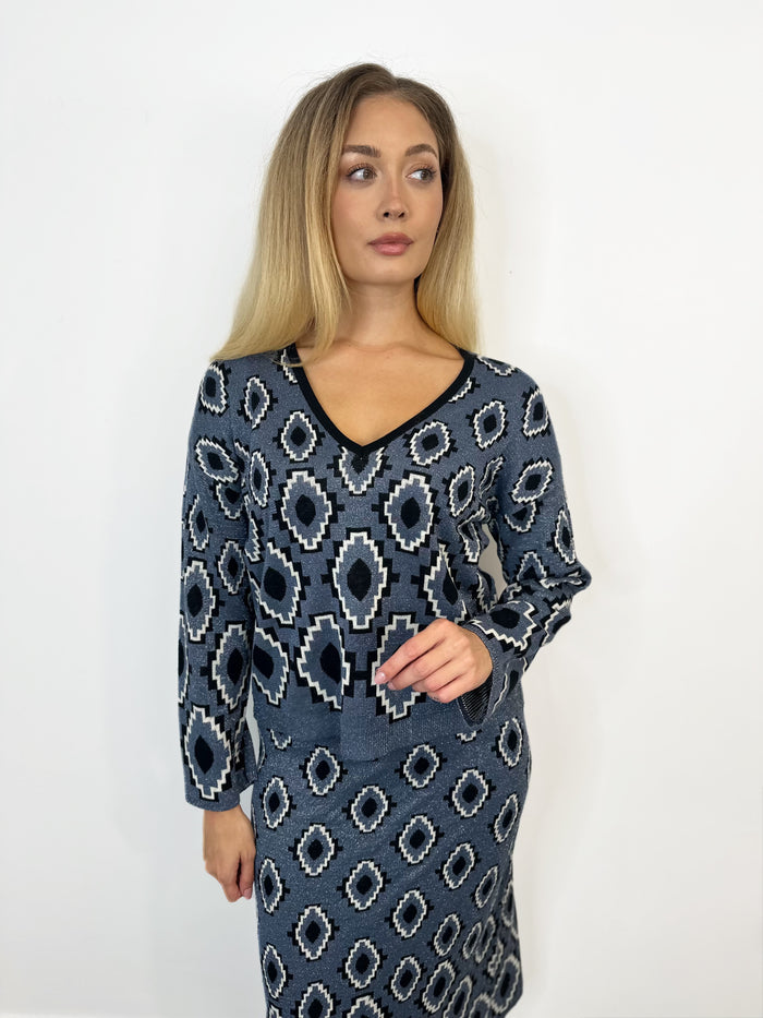 Carolinn Knit V-Neck Jumper (Vintage Indigo/Birch)