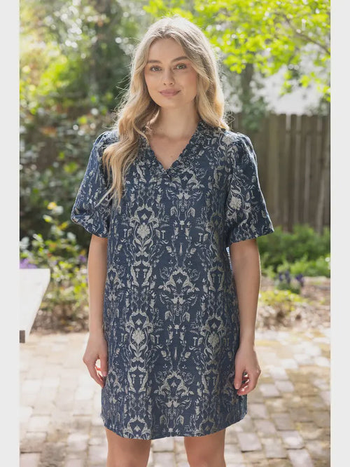 A Fine Point Navy Printed Mini Dress