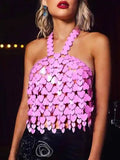 Acrylic Heart-shaped Pink Sequin Tank Top