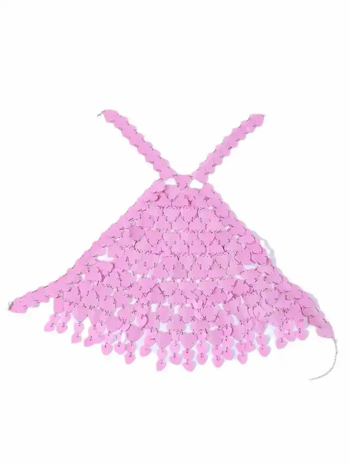 Acrylic Heart-shaped Pink Sequin Tank Top