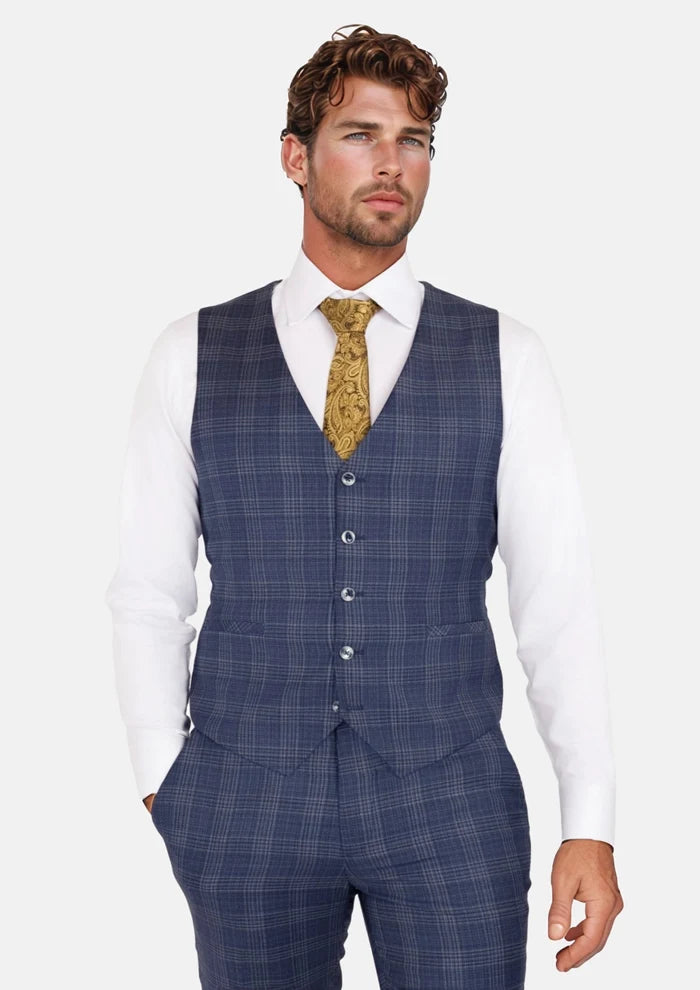 Admiral Navy Checked Vest - SARTORO