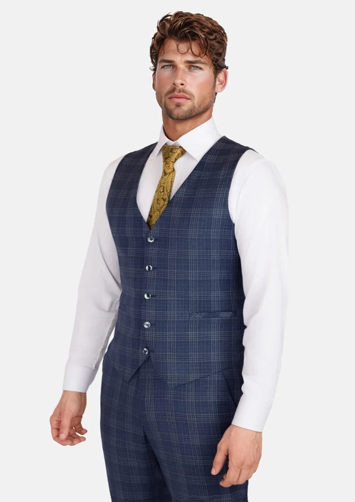 Admiral Navy Checked Vest - SARTORO