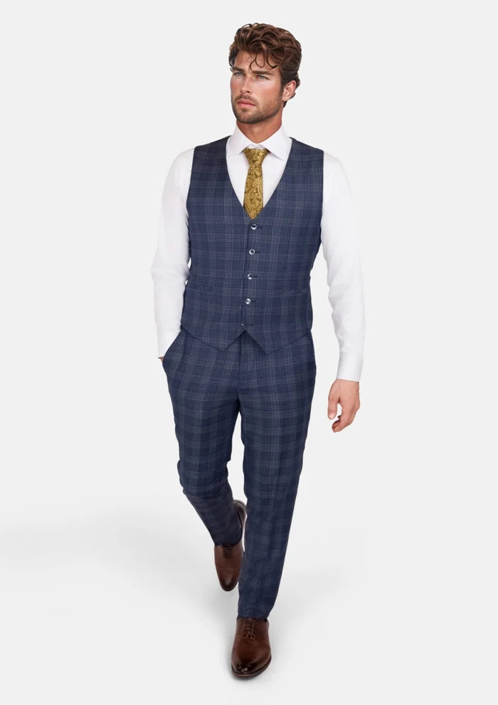Admiral Navy Checked Vest - SARTORO