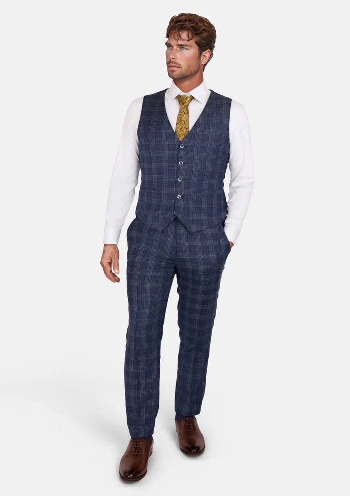 Admiral Navy Checked Vest - SARTORO