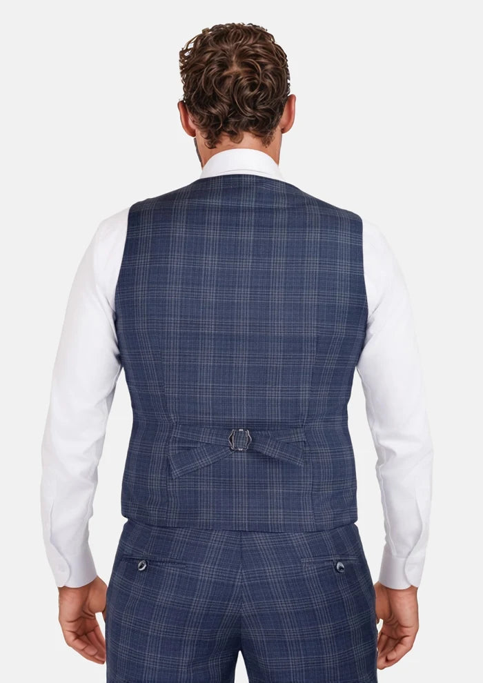 Admiral Navy Checked Vest - SARTORO