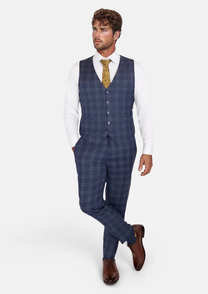Admiral Navy Checked Vest - SARTORO