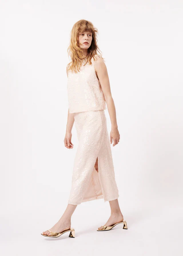 AGNESA SEQUIN MIDI SKIRT (CREAM)