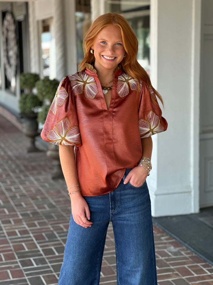 All Set Floral Top in Rust
