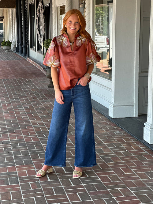 All Set Floral Top in Rust