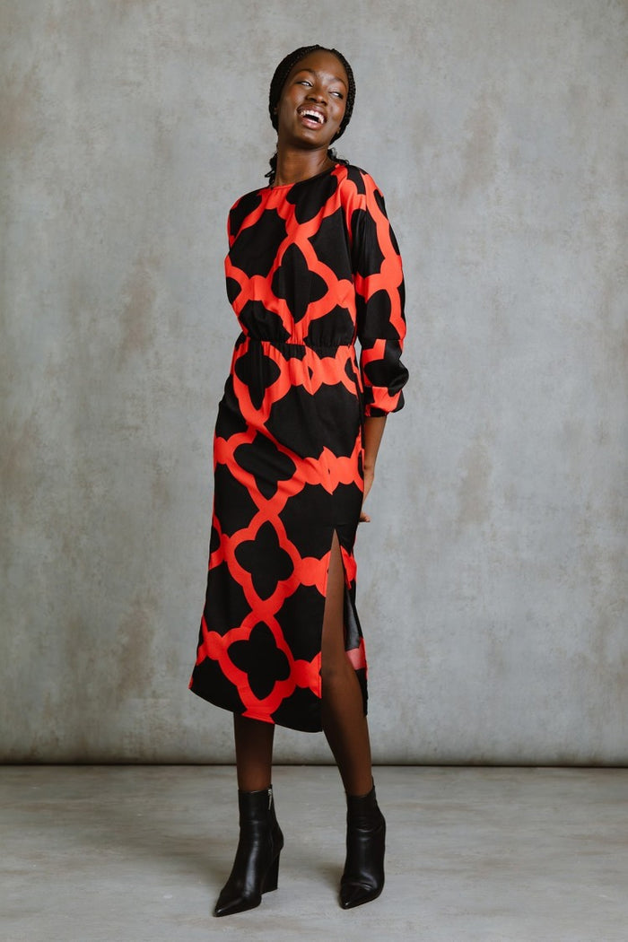 Ambra Midi Dress (Red/Black)