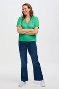 Angelique Top (Green Rainbow Parrots Embroidery)