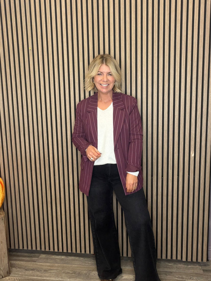 Anika Pinstripe Blazer (Mauve Wine/Pink Lady)
