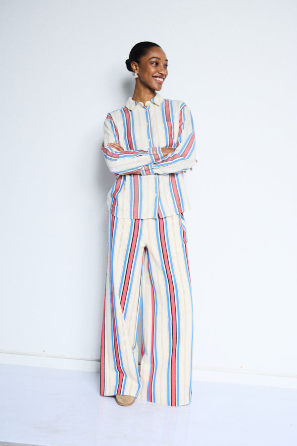 Anna Wide Leg Trousers (Blue/Red)