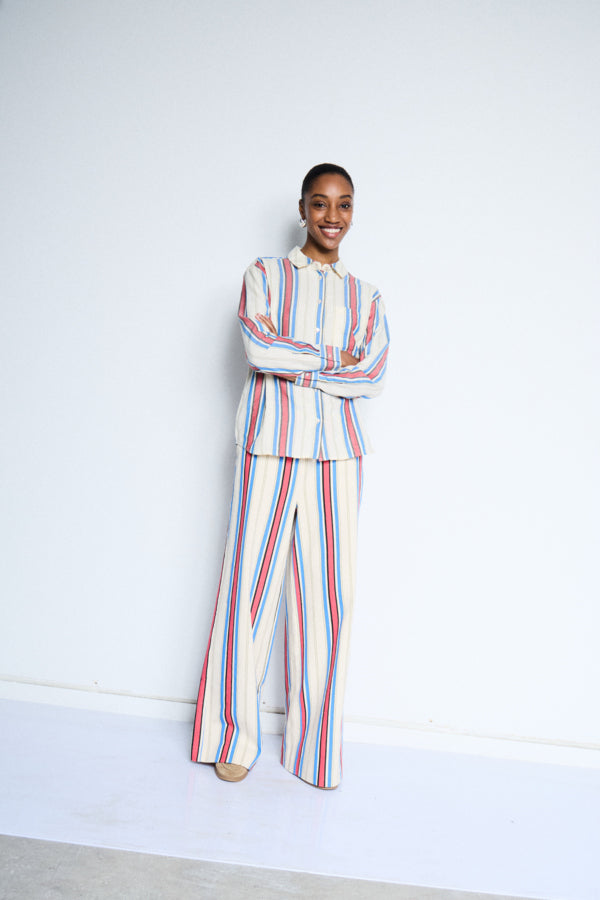 Anna Wide Leg Trousers (Blue/Red)