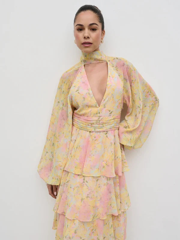 Anya Ruffle Maxi Dress (Pastel Floral)