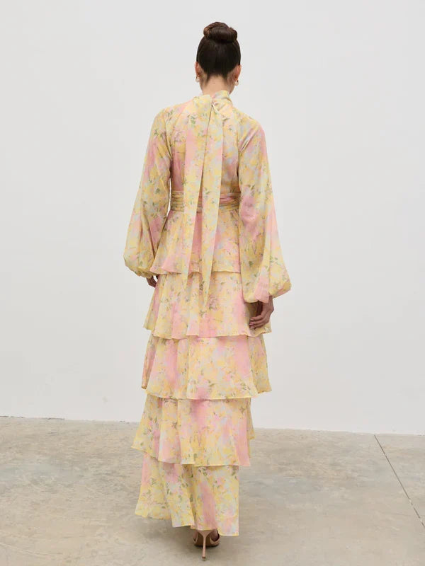 Anya Ruffle Maxi Dress (Pastel Floral)