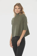 Aria Pleated Sleeve Mock Neck Sweater in Olive