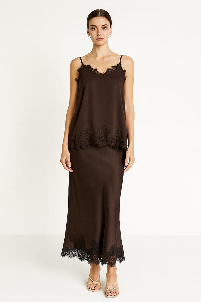 Ash Faux Satin Top (Seal Brown)