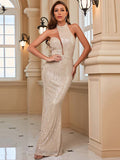 Asymmetrical Halter Sequin Mermaid Dress