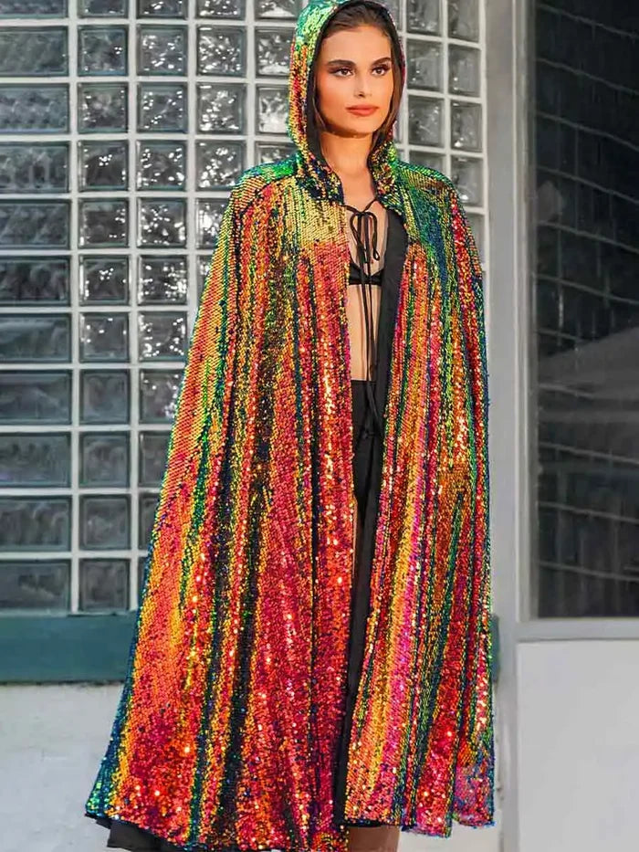 Autumn New Fashion Sequins Long Sleeve Poncho