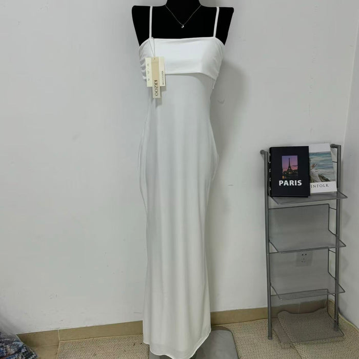 Backless halter-neck solid-color dress