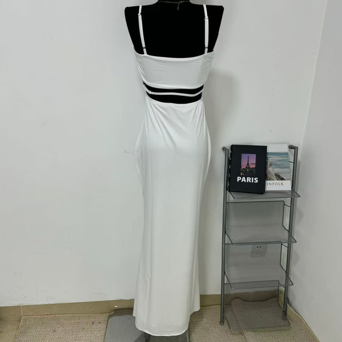 Backless halter-neck solid-color dress
