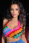 Backless Halterneck V-neck Rainbow Glitter Bra
