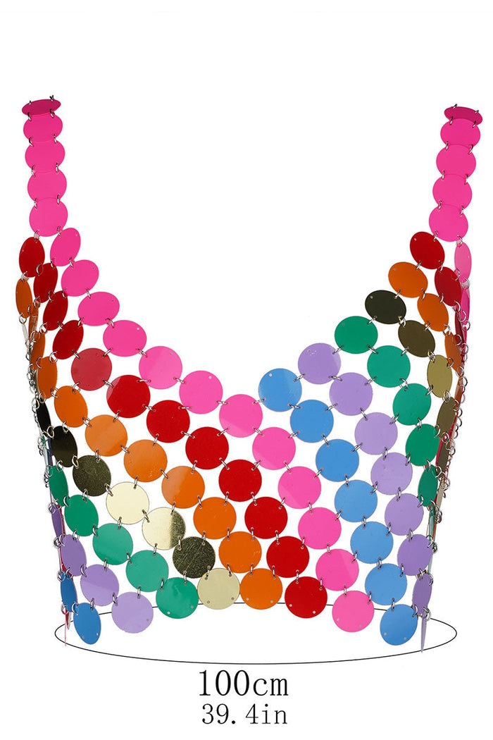 Backless Halterneck V-neck Rainbow Glitter Bra