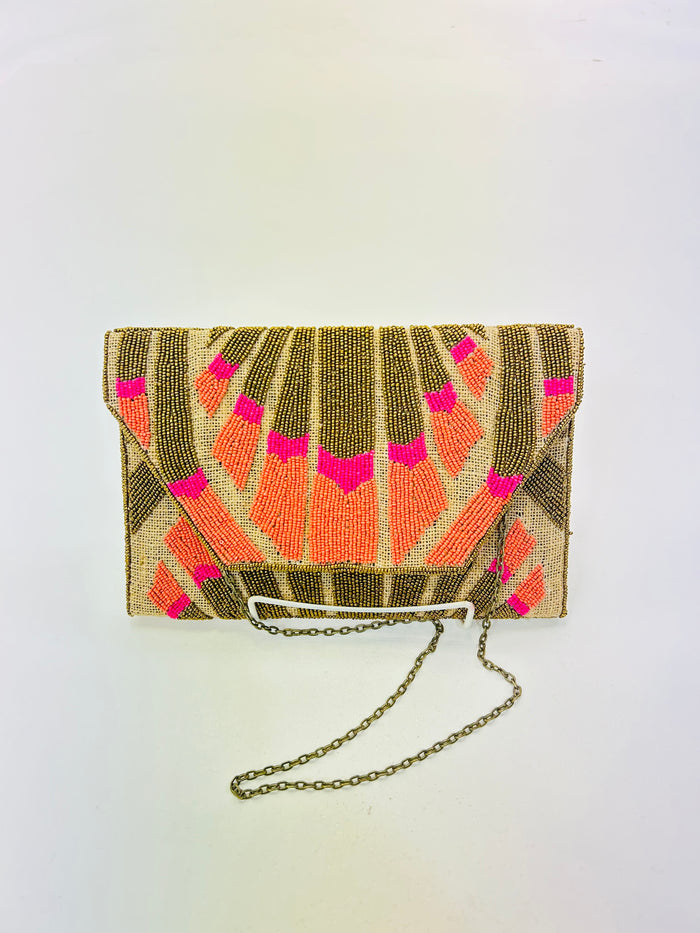 Beaded clutch, natural elements, beads, stones- hand made.