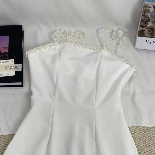 Beaded Strap Solid Color Dress
