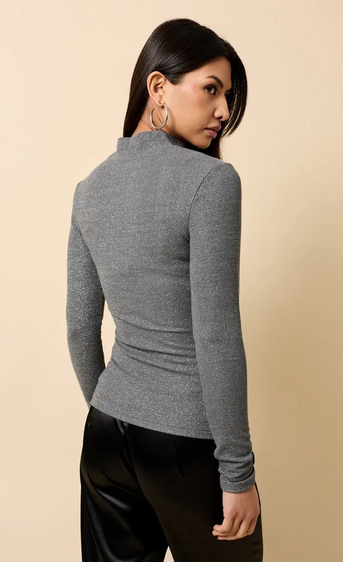 Beatrix Shimmer High Neck Top (Grey)