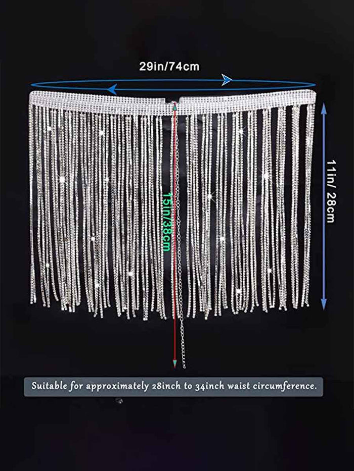 Belly Dance Body Chain Shiny Rhinestone Tassel Skirt