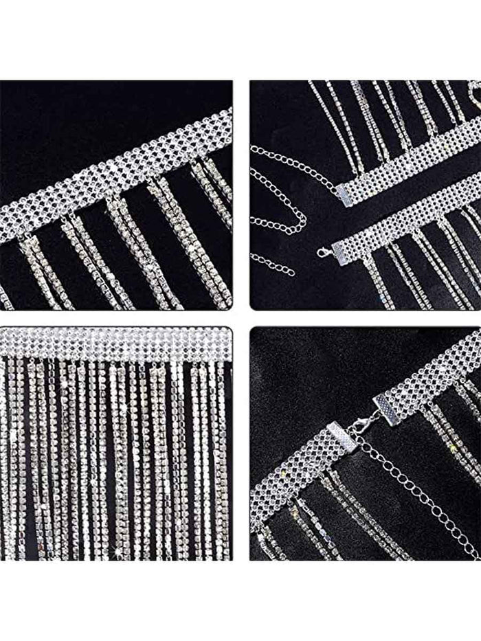Belly Dance Body Chain Shiny Rhinestone Tassel Skirt